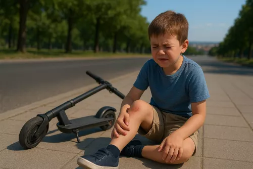 Rollerrel elesett kisfiú (AI illusztráció)