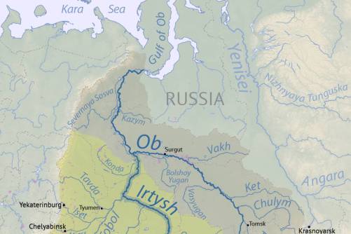Térképrészlet az Irtisz és Tobol folyók által határolt területről