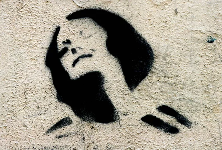 Fájdalmas női arc (stilizált illusztráció, falfestmény)