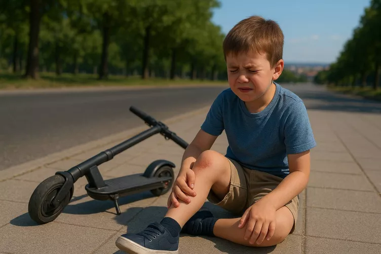 Rollerrel elesett kisfiú (AI illusztráció)