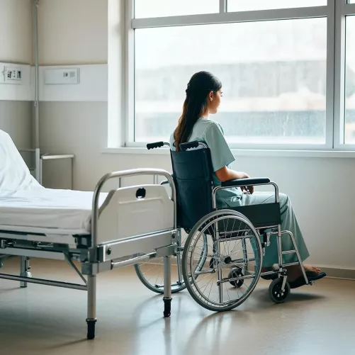 Fiatal nő tolószékben