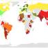Napi kálciumbevitel a világban, színes térképen