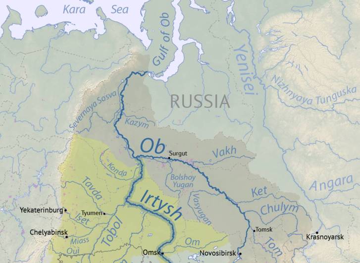 Térképrészlet az Irtisz és Tobol folyók által határolt területről